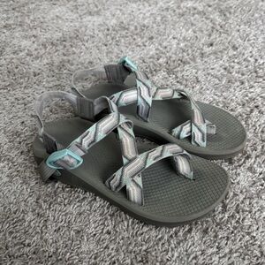 Gray and Teal Strappy Outdoor Sandals